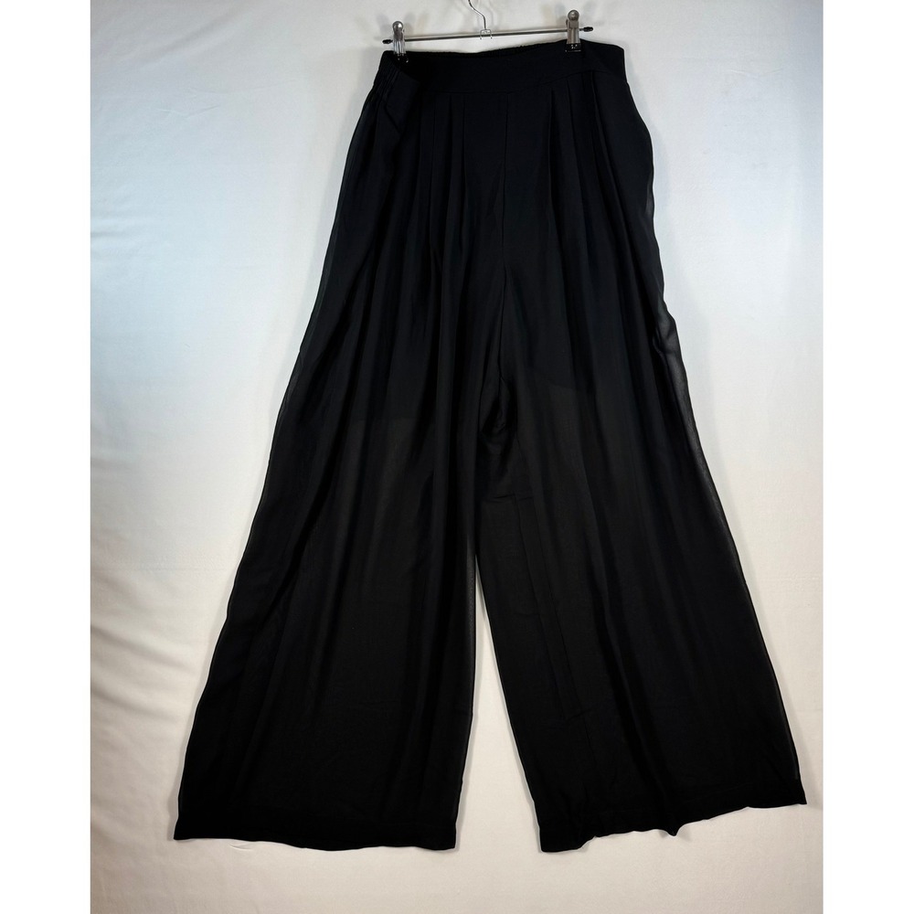 Philosophy Republic Clothing Black Wide Leg Pleated Chiffon Overlay Pants L NWT
